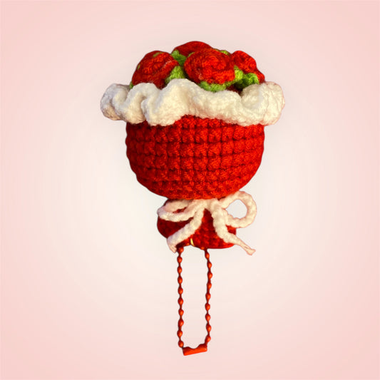 Red Rose Crochet Bouquet keyring