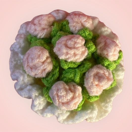Pink Rose Crochet Bouquet Keyring